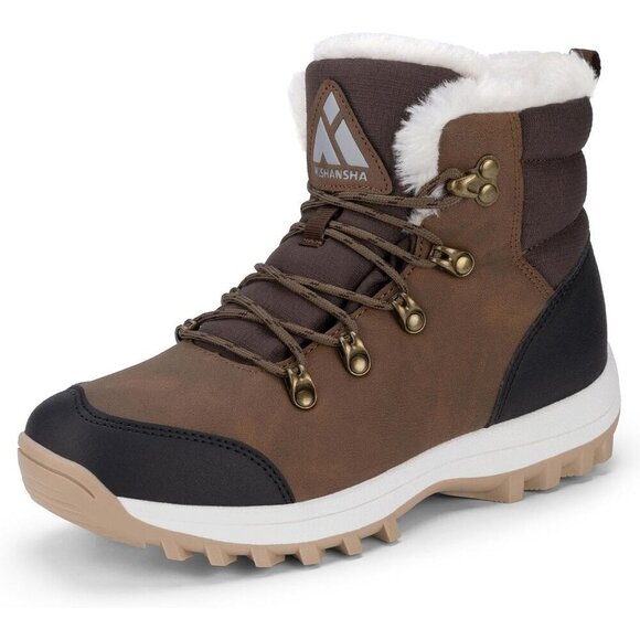 Shoes - Women’s Brown Water Resistant Warm Snow Boots Fur Lined Non Slip Outdoor